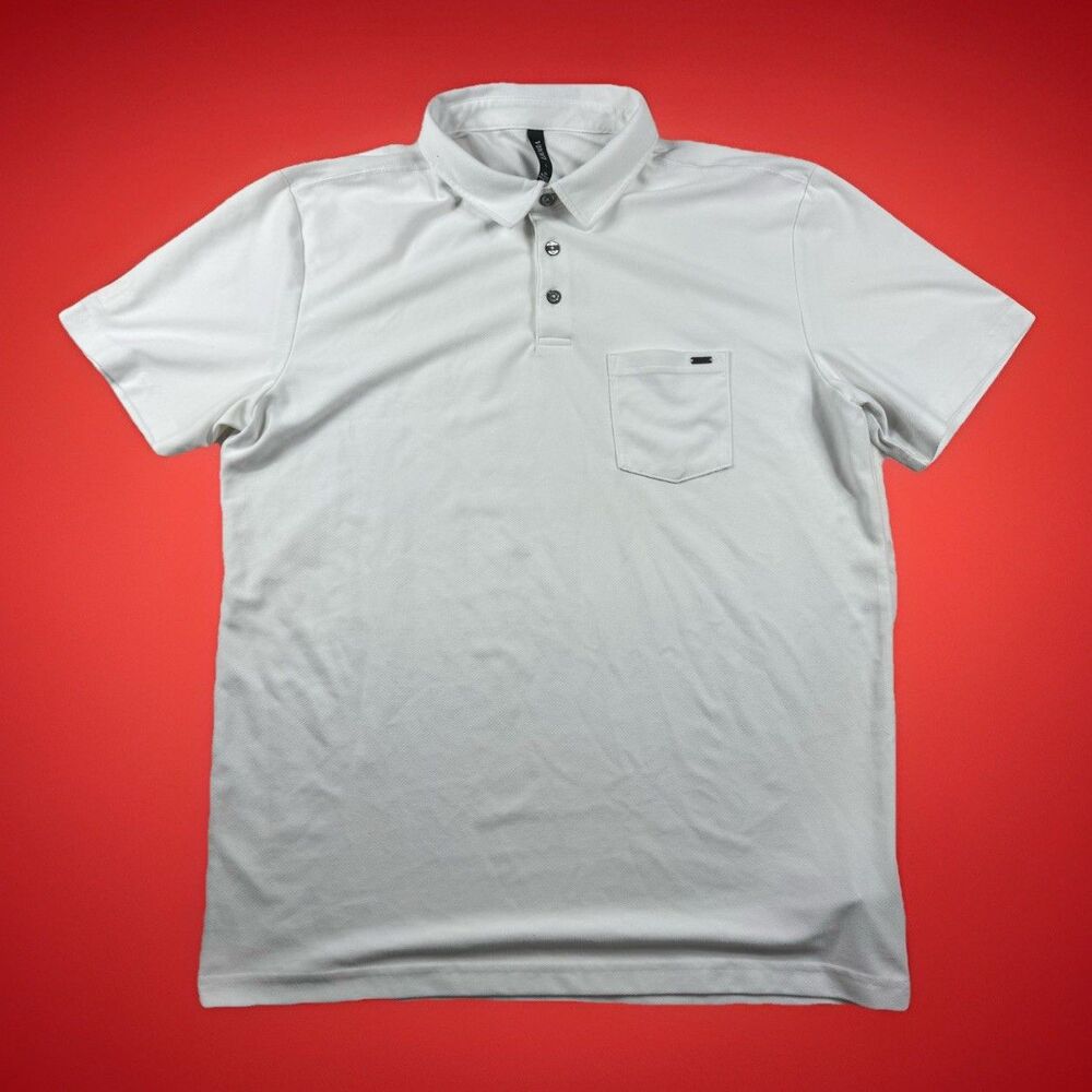 Vuori Ace Polo Shirt Mens L White Pocket Golf Casual Performance Stretch Classic